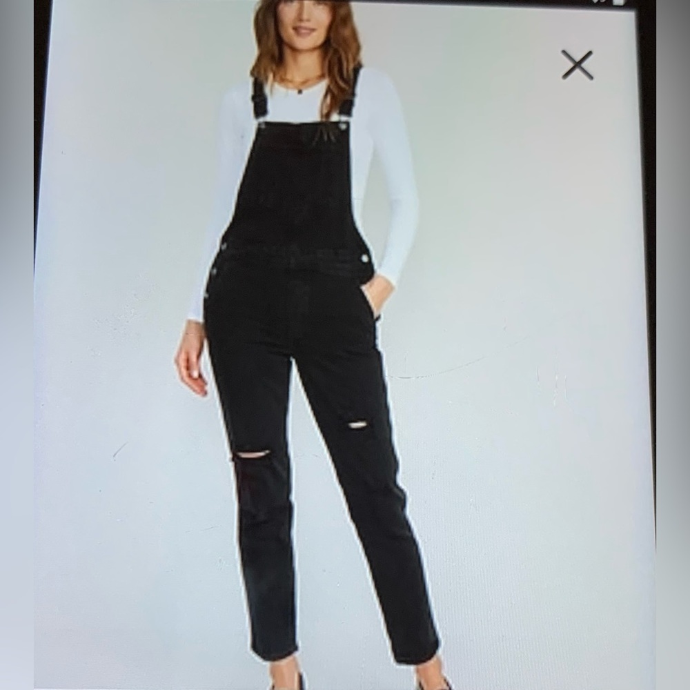 NWT Old Navy OG Straight Black-Wash Ripped Women Overall Size 10 Tall